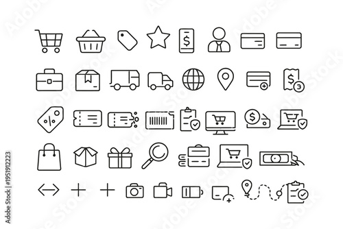 Collection of icons representing various e-commerce and shopping functionalities