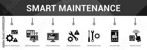 Smart Maintenance  Modern and clean web banner illustration vector featuring thematic icons