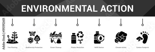 Environmental Action  Modern and clean web banner illustration vector featuring thematic icons