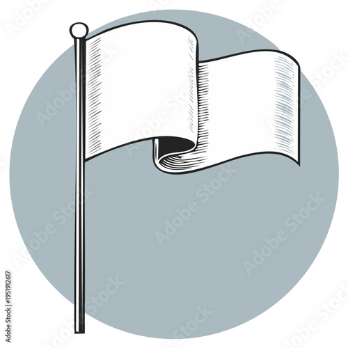 White Flag Illustration in Retro Style, Sign of Surrender or Peace.