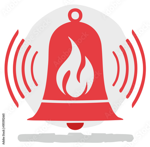 Red Bell with Fire Flames Icon Signaling Alert or Warning Graphic Illustration Design Symbol Sign Isolated Emergency