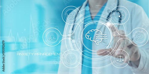 Photos Doctor interacting with medical holographic interface displaying brain health ic