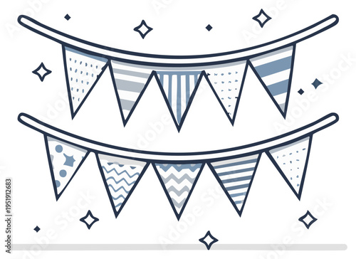 Festive Bunting Garland with Triangle Flags and Decorative Shapes for Celebrations and Parties