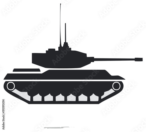 Military Tank Silhouette Profile View Isolated on White