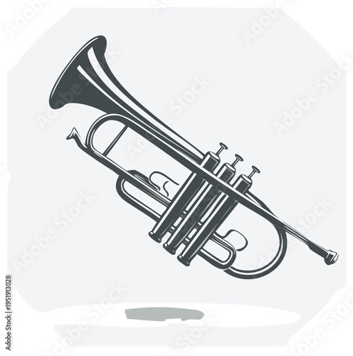 Classic Brass Trumpet Musical Instrument With Valves And Bell Detailed Illustration