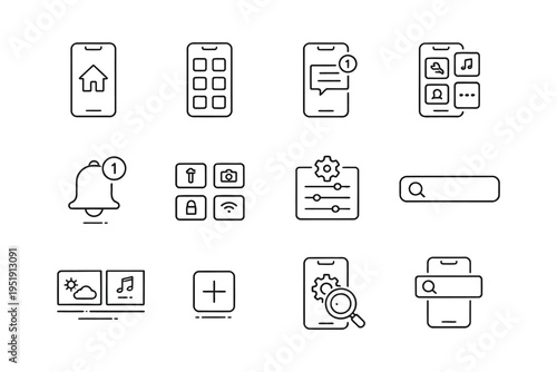 Collection of smartphone and smart home app icons for interface design