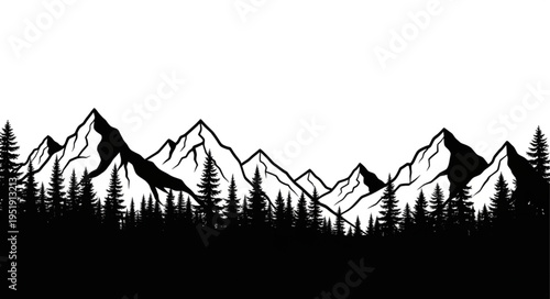 Black and White Mountain Landscape.