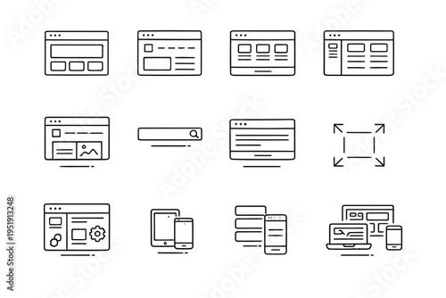 Collection of icons representing various aspects of web and mobile design development