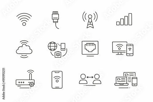 Collection of icons representing various types of network and connectivity technologies