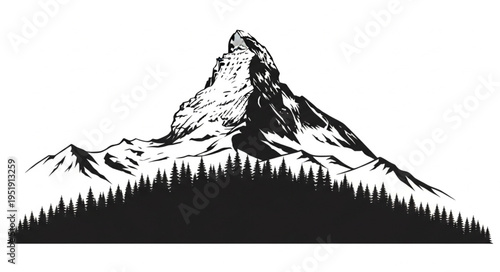 Black and White Mountain Landscape.