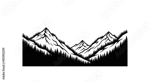 Black and White Mountain Landscape.