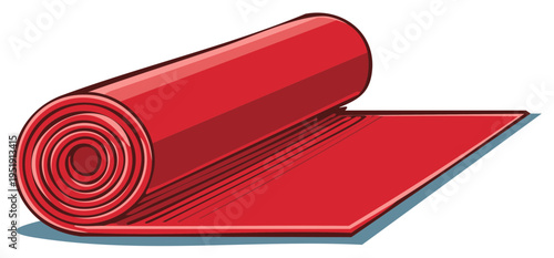 Red rolled-up yoga mat, vector illustration. Active lifestyle, fitness concept.