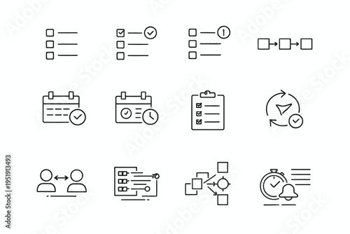 Collection of icons representing various project management and workflow concepts