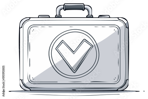 Illustration of a metallic briefcase with a checkmark symbol, business concept.