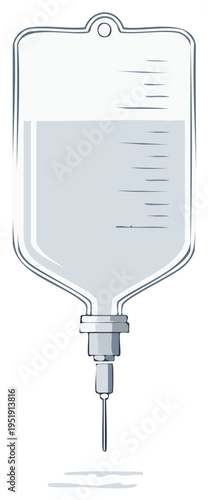 Illustration of a medical intravenous bag with liquid medication, healthcare concept
