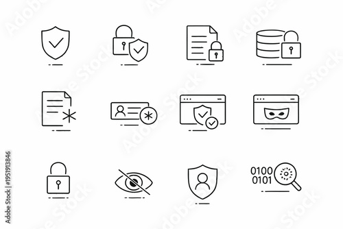 Illustrations depicting various aspects of cybersecurity and digital privacy concepts