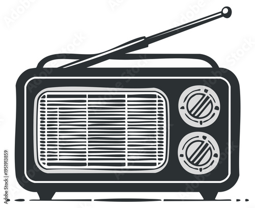 Illustration of a Portable Radio with an Antenna for Listening to Music and News in a Vintage Style