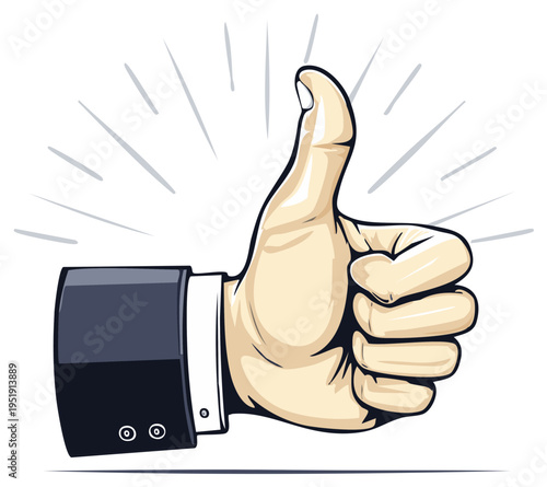 Thumbs Up Gesture Hand with Business Suit Sleeve, Appreciation, Approval Symbol, Positive Sign, Support