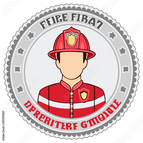 Firefighter Illustration Man in Red Uniform Cartoon Style