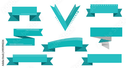 Collection of Cyan Colored Decorative Banners Perfect for Highlighting Text and Adding Visual Interest to Layouts Enhancing Presentations and Creating Eye Catching Marketing Materials for Design