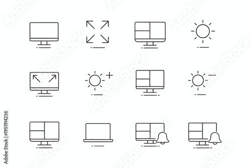 Collection of icons representing computer displays and multimedia functions