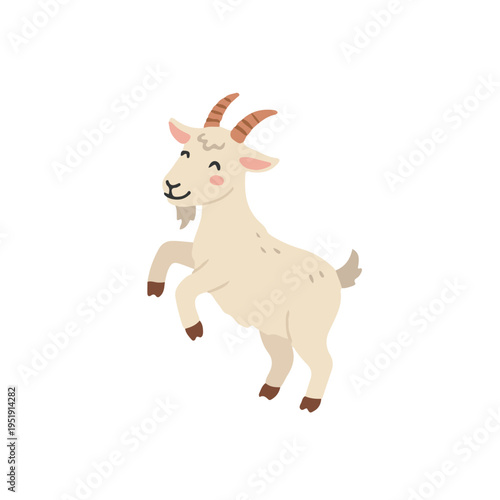 Cute white goat standing on hind legs flat illustration scandinavian style