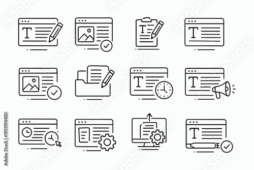 Collection of icons depicting various content creation and editing tasks