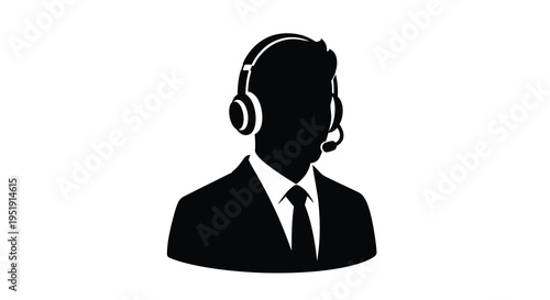 A silhouetted image depicts a professional wearing a headset and suit suggesting customer service or communication high quality detailed