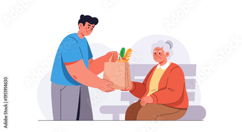 Man delivering food to elderly.