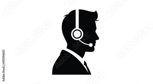 A striking black silhouette depicts a man wearing a headset suggesting customer service or communication high quality professional detailed