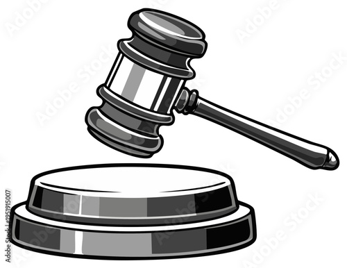 Illustration of a wooden gavel and sound block, justice and law concept