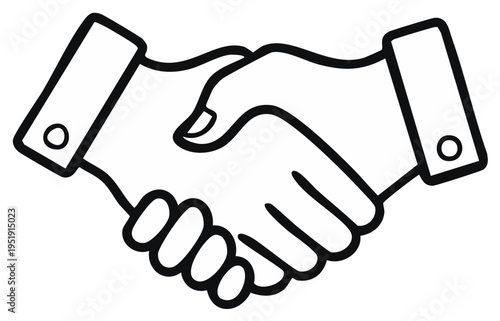 Monochrome Illustration of a Symbolic Handshake Depicting Agreement, Partnership, or Business Deal