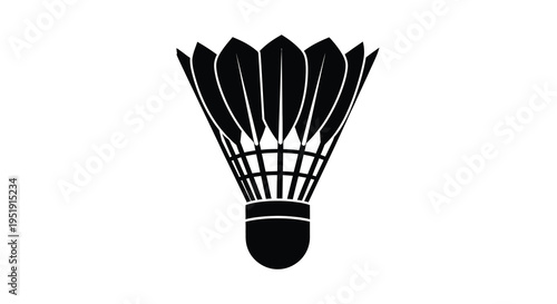 A striking black silhouette depicts a badminton shuttlecock showcasing its feathered base and rounded cork tip high quality professional