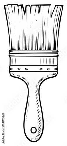 Black and white hand drawn illustration of a paint brush