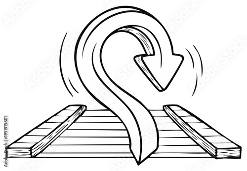 Curved arrow illustration descending onto wooden planks representing a reset or downward path