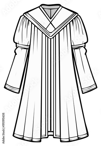 Formal academic robe with pleated front and sailor collar, outline illustration