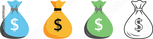 Colorful money bags for finance and business