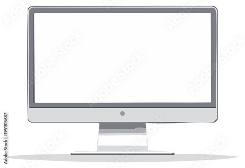 Modern desktop computer monitor with a blank white screen, isolated