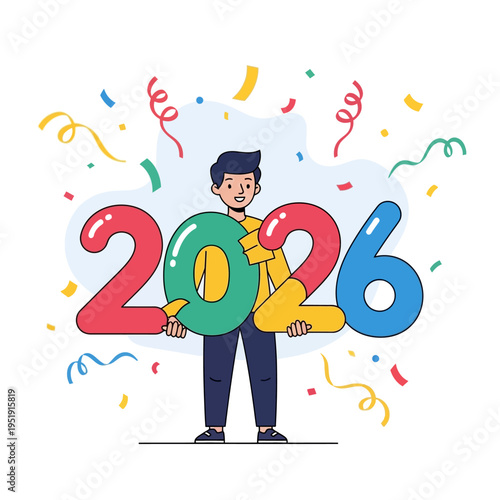 Man Holding New Year Numbers.