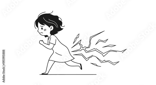 Overwhelmed girl running from stress Minimalist black and white vector illustration EPS10 Stock.eps