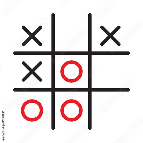 Tic-Tac-Toe Game Icon with Red Circles and Black Crosses Vector Illustration