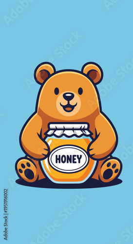 Cute cartoon bear with honey pot.