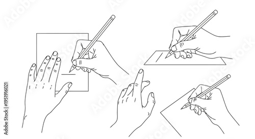 Vector line art illustration set of hands writing drawing and gesturing EPS10 Stock.eps
