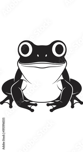 Black and white cartoon frog sitting.