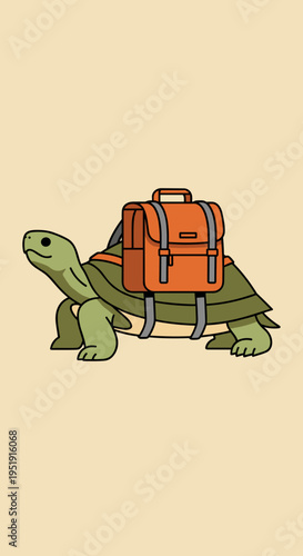 Turtle with orange hiking backpack.