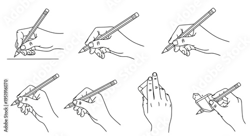 Set of hand holding pencil grips for writing and drawing Minimalist line art EPS10 Stock.eps
