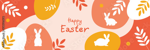 Happy Easter banner. Modern easter greeting card. Easter horizontal poster. Happy Easter Holiday card. Trendy Easter design. Modern minimal style. Horizontal poster, greeting card, header for website