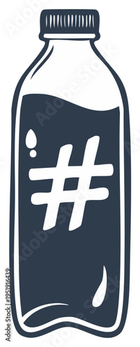 Dark Glass Bottle With Hashtag Symbol Inside Filled With Liquid