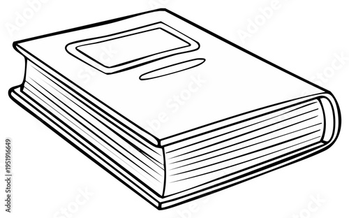 Simple black and white line art drawing of a closed hardcover book for education and reading concepts