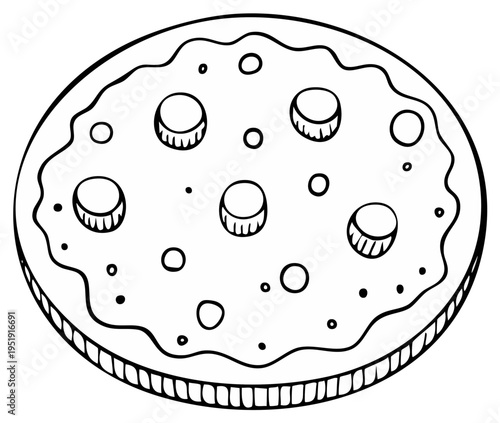 Simple Hand Drawn Pizza with Toppings Outlined Food Illustration Sketch Style Isolated for Coloring Book or Print